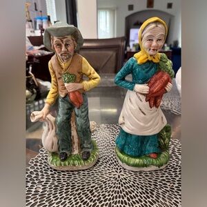 Vtg FEI Collectors Edition Old Farm Couple Man & Woman Figurine Set 10" RARE
